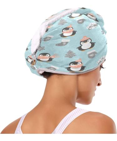 Cute Penguins Christmas Dry Hair Cap | 2-Piece Quick Drying Towel Set | Super Absorbent & Soft Button Headband - Buy Online on GoSupps.com