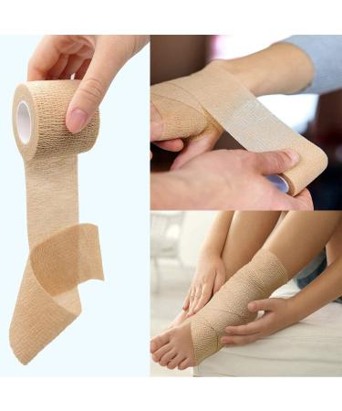 16-Pack 2 x 5 Yards Self Adhesive Vet Wrap | Breathable Cohesive Bandage for Pets | Flesh-Colored Athletic Elastic Wrap | Ideal for Sports Injuries (Beige) - Buy Online on GoSupps.com