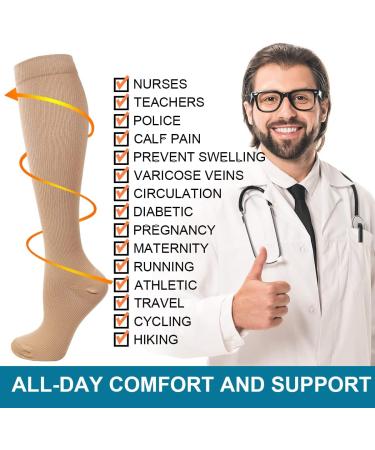 Shop Kuzimua 6 Pair Compression Stockings - Knee Socks for Men & Women | Sports Travel Pregnancy Medical Support - S-M Brown - Buy Online on GoSupps.com