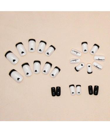 24pcs White Tip Short Square French False Nails with Love Designs - Cute Acrylic Press on Nails for Women and Girls - Buy Online on GoSupps.com