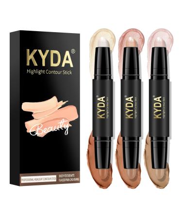 KYDA 6 Color Highlight Concealer Contour Stick 2 in 1 Body Makeup Shding Stick Face Highlighters Sticks Contouring Highlighting Foundation Shadow Cream Pen(3 Pcs) -B