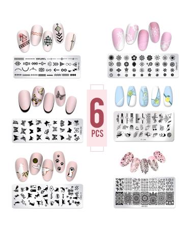 Longbest Nail Stamping Plate 6pcs Nail Art Stamp Template Set DIY Printing Manicure Tool Nail Art Decorations for Women