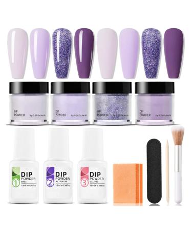 Kit de poudre de trempage pour ongles 4 couleurs sans danger pour la peau comprend un activateur base/couche finition un pinceau b ton tampon violet bleu longue dur e pour d butant