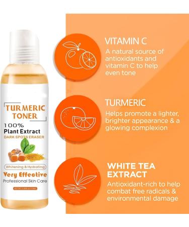 Turmeric Face Toner Dark Spots Skin Toner for Face Turmeric Hydrating Face Toner for Dry Skin Turmeric Oil Toner Serum Reduce Dark Spots & Acne Daily Skincare Toner Moisturiser Day & Night Use-118ml - Buy Online on GoSupps.com