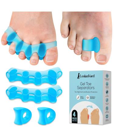 (4 pieces two types) toe spreader silicone for overlapping toes toe spacer toe separator to correct bale toes and restore the original shape of the toes blue (single loop*2 pieces full foot*2 pieces)