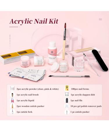 Saviland Acrylic Nail Kit - Complete Set for Nail Extension and Application | Acrylic Powder, Liquid, Nail File, Forms | Ideal for Beginners & Home Salon Use | Clear, Pink, White Shades -03 - Buy Online on GoSupps.com