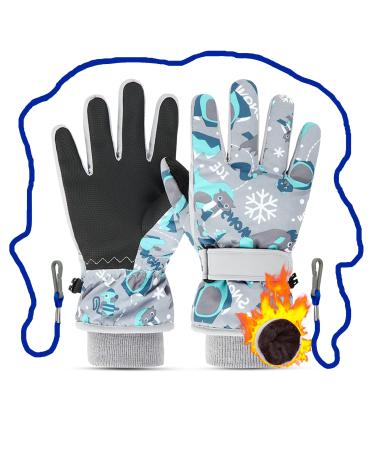 Caudblor Ski Gloves for Kids, Waterproof Winter Gloves for Boys Girls, Insulated Youth Winter Gloves Age 7-12 Years Old, Warm Thick Ski Snowboard Gloves for Children Outdoor Sledding Large Gray