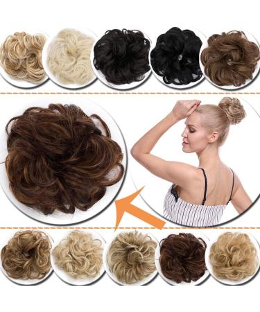 Messy Updo Hairpiece Scrunchy Scrunchie Hair Bun Extension Light Auburn & Dark Brown Curly Hair Ribbon Ponytail Extensin Donut Hair Chignons Normal Light Auburn & Dark Brown - Buy Online on GoSupps.com