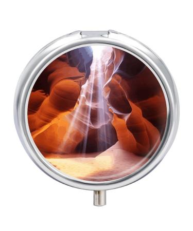 Round Pill Box Antelope Canyon Print 3 Compartment Medicine Pill Case Print Pill Organizer Decorative Metal Portable Pill Box Pocket Pill Box