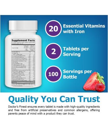 Doctor's Finest Kids Multivitamin & Multimineral with Iron Grape & Berry 150 Chewable Tablets - Buy Online on GoSupps.com