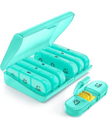 Auvon weekly pill box 7 days 3 compartments portable tablet box 7 days with large separate subjects for medication vitamins fish oil dietary supplements etc. (cyan) e-cyan - Buy Online on GoSupps.com
