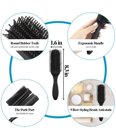 9PCS Hair Brush Set for Wet Long Thick Hair - Detangling Round & Paddle Brushes with Spray Bottle - Ideal for Wavy Curly Hair - Black (7 piece set) - Buy Online on GoSupps.com