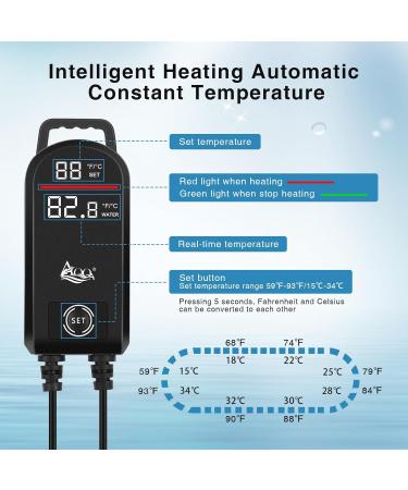 AQQA Aquarium Heater 800W - LED Display Over-Temperature Protection - Optimized for 300-800L Fresh & Saltwater Tanks - Buy Online on GoSupps.com