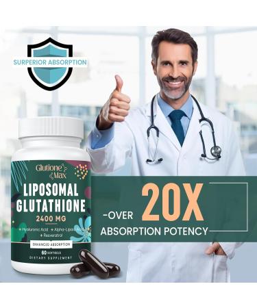 2400MG Liposomal Glutathione - Max Absorption Antioxidant Supplement with Hyaluronic Acid & Resveratrol | Non-GMO Energy Boost | 60 Softgels - Buy Online on GoSupps.com
