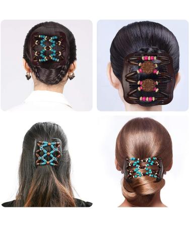 6 Pieces Beads Hair Combs - Magic Elastic Double Clips for Women Girls - DIY Hair Styling Tool - Buy Online on GoSupps.com
