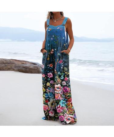 Doyimbo Women's Wide Leg Jumpsuit - Sleeveless Spaghetti Strap Casual Bib Pants Romper (Navy, Large) - Buy Online on GoSupps.com