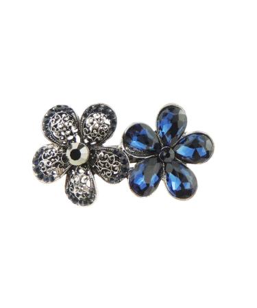 Blue Vintage Look Womens Girls Crystal Rhinestone Diamante Wedding Bridal Party Evening Ponytail Fine Hair Accessories Occasion Barrette Hairpin Grip French Metal Spring Clip Daisy Flowers