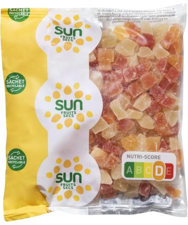 SUN - Mix Pineapple Papaya 250 g - Mix of Pineapple & Papaya Cubes - Exotic Aperitif Mix - Ideal for Snacking Aperitif - Fruits D - Buy Online on GoSupps.com