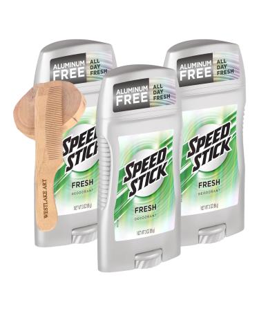 Speed Men's Deodorant Fresh Scent 3 Oz 24-Hour Odor Protection Aluminum-Free Comfort Guard Applicator Men'S Antiperspirant Deodorant | Bundle With Wooden Comb (Pack of 3)