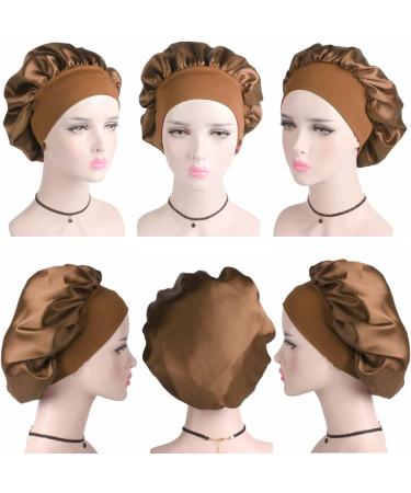 Silk Hair Bonnet for Women - 2 Pack Wide Band Satin Night Sleep Cap for Black Curly Hair - Buy Online on GoSupps.com