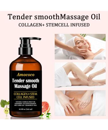 Amococo Massage Oil with Collagen and Natural Oils Camellia Grapeseed Eucalyptus Fast Absorbing for Dry Skin Whole Body Use 8.33 Fl Oz - Buy Online on GoSupps.com