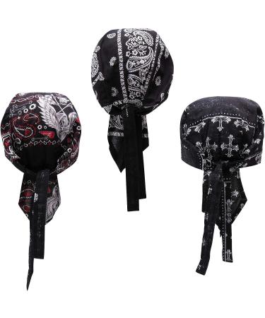 Elephant Brand Skull Caps - 100% Cotton Pack of 3 Biker Hats in Patterned & Plain Colors - Buy Online on GoSupps.com