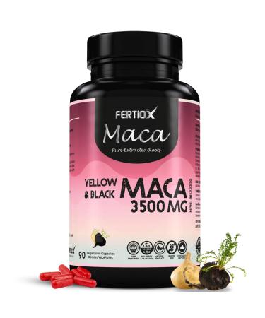 Fertiox Maca Capsules for Men and Women - Maca Root Pure Extracted Black and Yellow Maca 90 Veggie Capsules 3500 mg Per Capsule 90 Day Supply Provides Antioxidants and Health Support Made In Canada