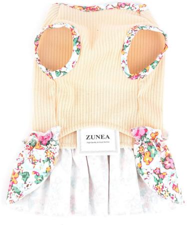 Zunea Floral Dog Dress for Small Dogs | Summer Princess Puppy Dress | Cute Fancy Skirt for Female Pups | Chihuahua Yorkie Apparel Beige - Buy Online on GoSupps.com