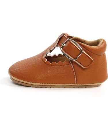 Baby Girls Mary Jane First Walking Shoes | Anti-Slip PU Leather Princess Shoes for Infants 0-6 Months (Dark Brown) - Buy Online on GoSupps.com