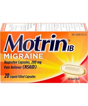 Motrin IB Migraine Liquid Gel Caps 20 Ct Ibuprofen 200mg for Migraine Relief - Buy Online on GoSupps.com