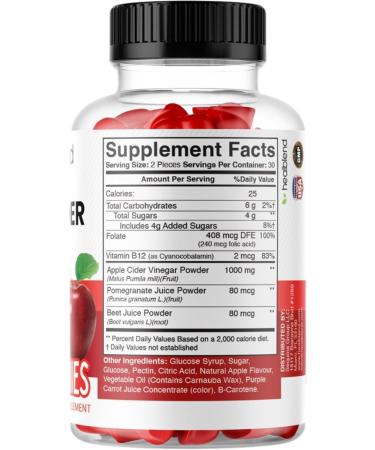 healblend Apple Cider Vinegar Gummy Vitamins 1000MG Per Serving - 120 Count- Vitamin B12 Pomegranate & Beet Juice Gelatin-Free Gluten-Free Vegan & Non-GMO (2 Pack) - Buy Online on GoSupps.com