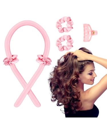 KUIJA Heatless hair curler  heatless hair curlers for long short hair  satin heatless curling set with clip  hair curlers to sleep in No Heat Overnight Curls Headband(pink)