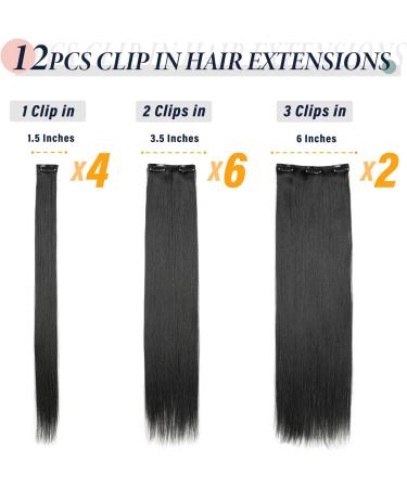 180g-22inch-straight Natural Black Clip in Hair Extensions - Full Head Synthetic Fiber Double Weft Hairpieces for Women - Buy Online on GoSupps.com