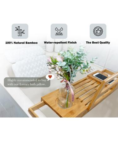 Luxury Bamboo Wooden Bathtub Tray Caddy - Adjustable Expandable Design with iPad/Book Holder - Fits Most Jacuzzis & Tubs - Great Gift Idea - 1 Pack - Buy Online on GoSupps.com