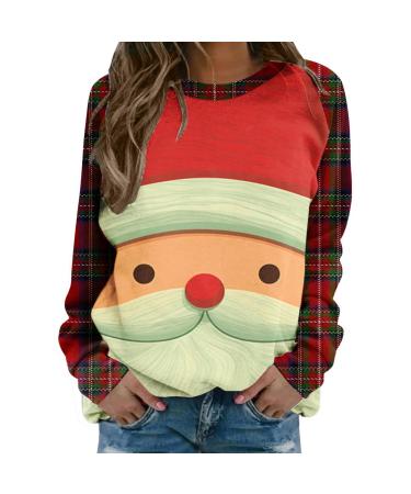 Women's Christmas Sweatshirts Cute Snowman Penguin Print O-Neck Raglan Top Shirt Pullover Comfy Warm Xmas Jumper Winter Long Sleeve Tops Loose Tunic Top Sweaters Z11-beige M