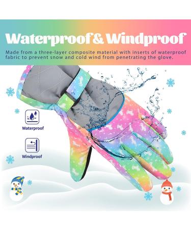 PAMAID Kids Winter Snow Gloves - Waterproof Ski Gloves for Girls | Outdoor Windproof Warm Snowboard Gloves - Rainbow (Medium) - Buy Online on GoSupps.com