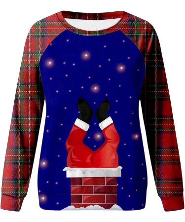 Women's Christmas Snowman Penguin Print Sweatshirt | Dark Blue | O-Neck Raglan Top | Comfy & Warm Xmas Jumper - Buy Online on GoSupps.com