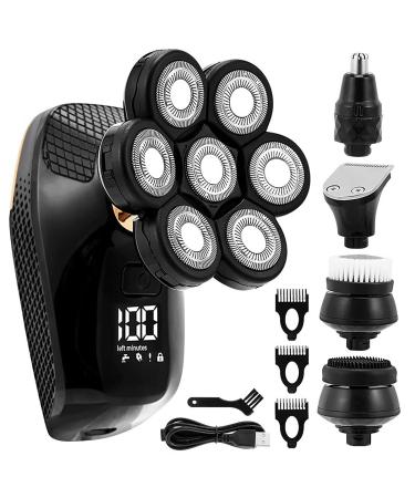 Electric Razor for Men 5 in 1 Mens Rechargeable Bald Head Electric Shaver 7 Floating Heads Beard Nose Ear Hair Trimmer Razor Clipper Facial Black