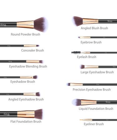 Qivange Professional Makeup Brushes Set with Holder and Cleaner - Black/Rose Gold (12pcs) - Buy Online on GoSupps.com