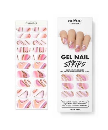 MOYOU LONDON Semi Cured Gel Nail Strips 20 Pc. Gel Wraps for Nails Get 1 Free UV Lamp when you Get 3 or More Easy Apply & Remove for Salon-Quality Manicure -Life on Mars