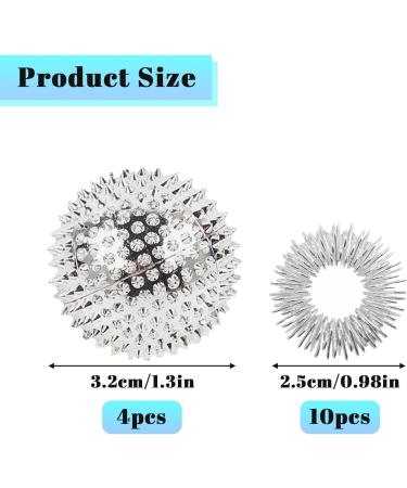 Neerix 2 Couples Hedgehog Massage Set | 10pc Acupressure Ring & Fitness Nop Ball for Foot Hand & Back Muscle Relief - Magnetic Acupressure Balls (Silver) - Buy Online on GoSupps.com
