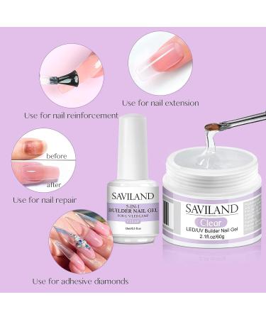 Saviland Clear 5-In-1 Builder Nail Gel Kit for Strengthening, Repair, and Extensions - Home DIY Nail Repair and Strengthening Kit - Buy Online on GoSupps.com