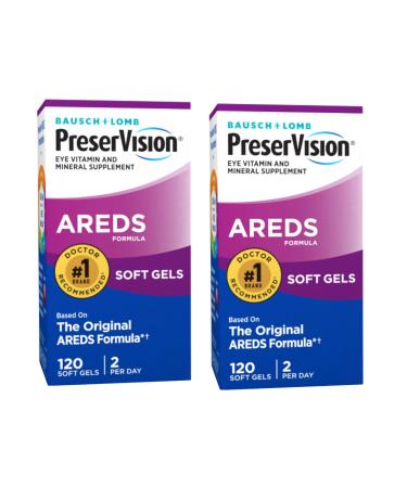 Bausch + Lomb PreserVision AREDS Eye Vitamin & Mineral Supplement Tablets 120 Count Bottle (Soft Gels) (Pack of 2)