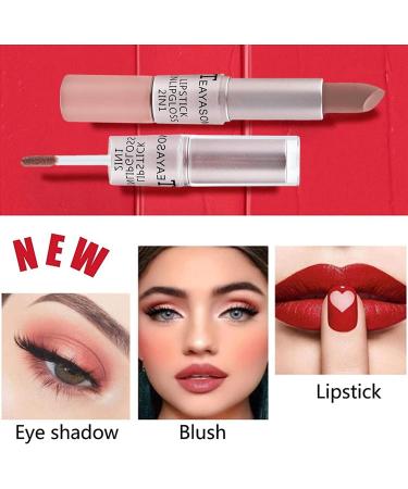  Hikaka 2 in 1 Matte Velvet Satin Lipstick & Gloss Set Double Headed Matte Finish Non-stick Cup No Fade Nude Color Long Lasting Waterproof Lip Gloss (E) - Buy Online on GoSupps.com