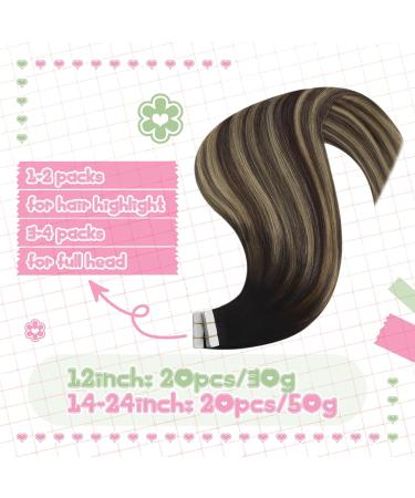 Youngsee Real Hair Extensions Tape Balayage 50cm | Seamless Tape In Remy Hair - Black/Brown/Blonde #1B/4/27 - 50g - Buy Online on GoSupps.com