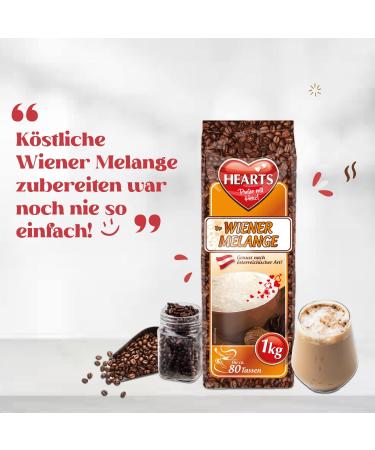 HEARTS Cappuccino Wiener Melange Pack of 5 x 1 kg cans of instant Wiener Art coffee powder soluble milky creamy sufficient for 400 cups - Buy Online on GoSupps.com