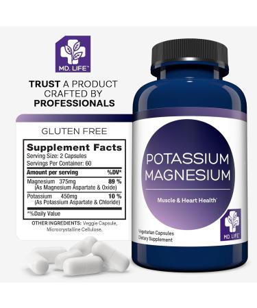 MD. Life Magnesium Potassium Supplement - 30 Capsules - High Absorption Magnesium Complex - Magnesium Supplement to Support Vascular Health & Leg Cramp 30cts 1 Count (Pack of 30) - Buy Online on GoSupps.com