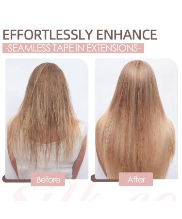 Real Hair Extensions with Transparent Cord - 40cm Golden Brown & Bleach Blonde Highlights - Invisible Silk-Co Wire Hair Extensions for Women - Buy Online on GoSupps.com