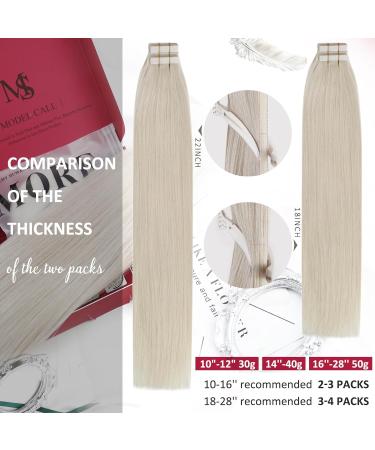 Buy Moresoo #60 Tape In Extensions - Real Platinum Blonde Hair 20 Pieces (50g 50cm) - Remy Quality for International Shipping - Buy Online on GoSupps.com