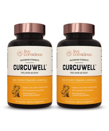 Live Conscious CurcuWell - Curcumin and Boswellia Blend | Maximum Strength Joint, Body and Cognitive Support - 60 Day Supply (2-Pack)